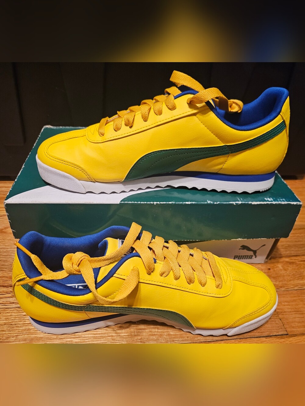 PUMA Roma sneakers Dandelion/Verdant Green Brazil-inspired Men's Size 9 W/ Box
